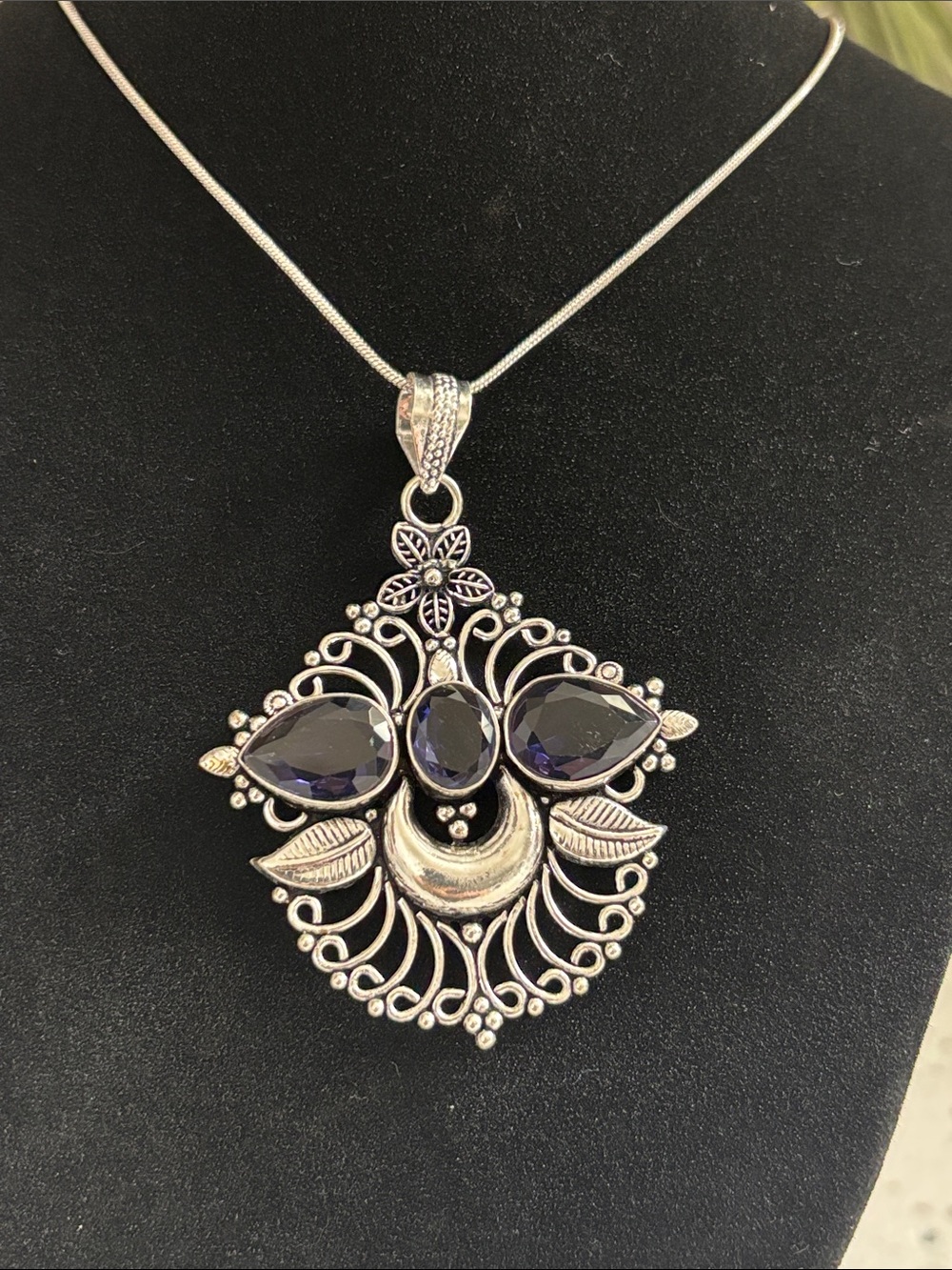 Amethyst Gemstone Ethnic Artisan Handcrafted Flower Pendant Necklace